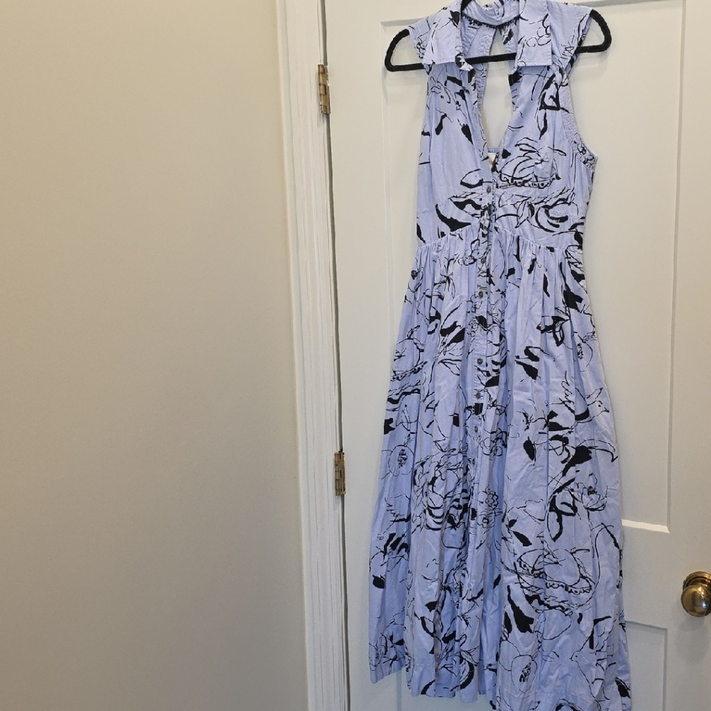 Light Blue Floral Halter Maxi Dress